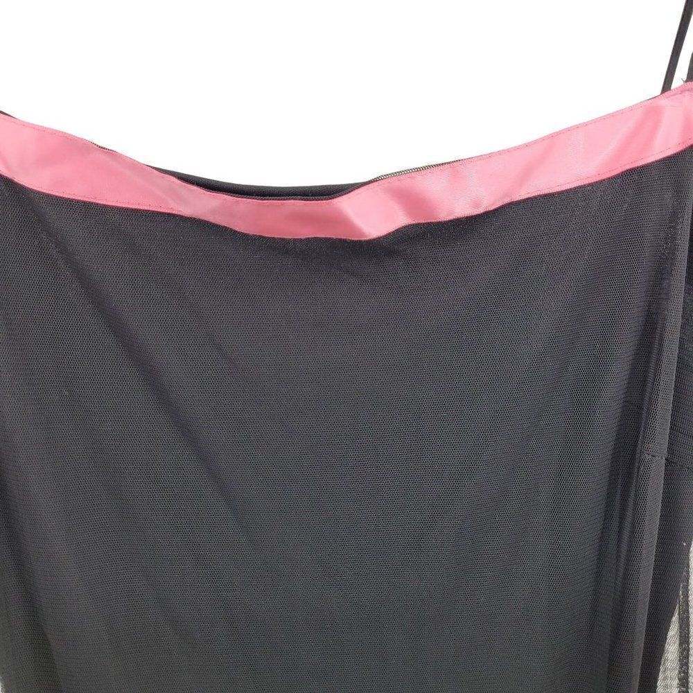 Vintage 90s Midi Dress M Black Mesh Overlay Pink Ribbon Trim Scarf Hem Goth - Picture 5 of 13